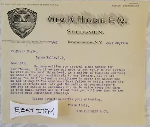 1916 Letterhead ROCHESTER NUEVA YORK GEO K. HIGBIE & CO. EXPOSICIÓN MEDALLA DE ORO - Imagen 1 de 1