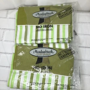 2 Vintage Meadowbrook Luxus Musselin Twin Size flache Laken unregelmäßig grün - Bild 1 von 7