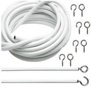 4M Net Curtain Wire White Window Cord Cable with Hooks and Eyes Fittings Door UK - Picture 1 of 5