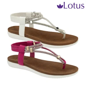 Lotus Womens Diamante Sandals Toe Post Thong Elastic Strap - Chica White Pink - Picture 1 of 17