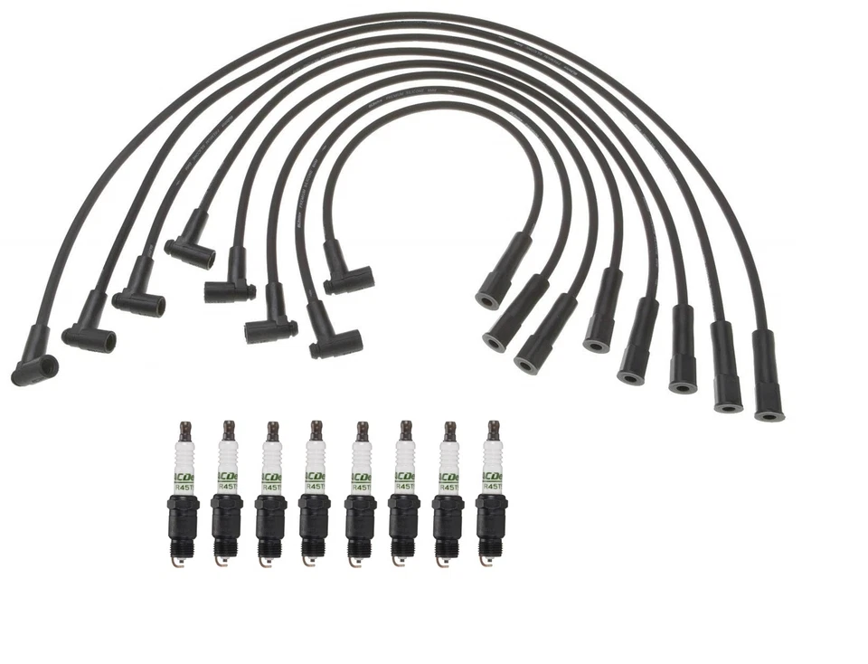 Conjunto de fios de ignição profissional e kit de 8 velas de ignição ACDelco para Pontiac Buick V8 - Imagem 1 de 1
