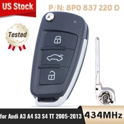 for Audi A3 S3 RS3 TT TTS TTRS Remote Flip Key Fob 433MHz-ID48  8P0 837 220 D - Image 1 of 4