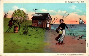 Imaginary Cape Cod by A.M. Nichols Fantasy Painting 1930s Linen Postcard - Picture 1 of 2