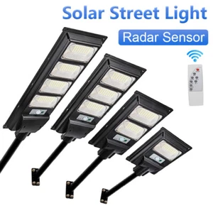 Outdoor LED Solar Street lights Waterproof Radar Sensor Remote+Pole Garden Yard - Picture 1 of 20