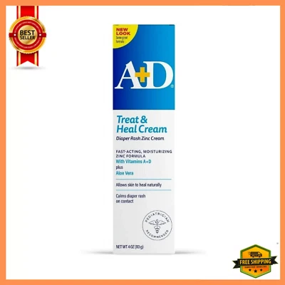 Crema medicada para la dermatitis del pañal A+D Treat & Heal con zinc, cuidado de la piel del bebé, 4 oz. Foto 1 de 4