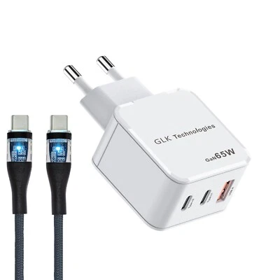GLK Ladegerät 65W USB Typ C / USB Schnell Weiß mit Ladekabel USB Typ C Universal - Bild 1 von 4