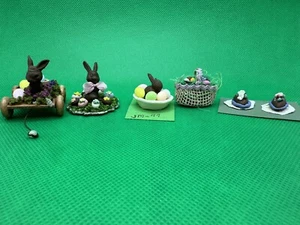 Miniature Easter Lot For Dollhouse Bunny And Eggs Chocolate - Picture 1 of 7