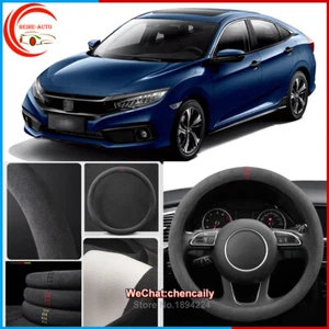 Cubierta de volante de coche antideslizante de gamuza negra multiestilo 38 cm para Honda Civic - Imagen 1 de 16
