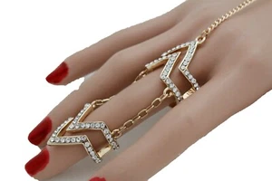 Women Gold Metal Chain Wrist Bracelet Fashion Jewelry Chevron Slave Bling Ring - Picture 1 of 8