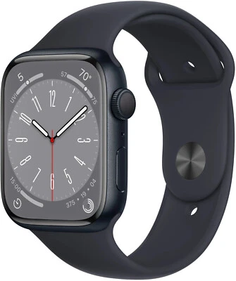 Apple Watch 8 GPS Midnight Alu 45mm, Black Silicon Band, A2774, NEU Sonstige - Bild 1 von 3