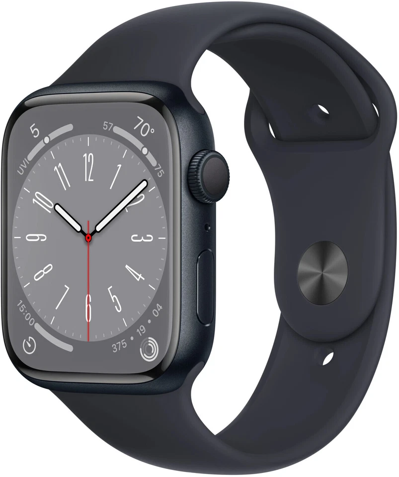 Apple Watch 8 GPS Midnight Alu 45mm, Black Silicon Band, A2774, NEU Sonstige