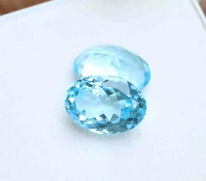 14.80 Carat 100% Natural Blue Topaz 10*14 mm Oval Cut Pair Loose Gemstone - Picture 1 of 2