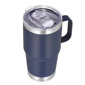 Bicchiere 20 oz con coperchio manico e cannuccia, acciaio inox isolato, a prova di fuoriuscita - Foto 1 di 8