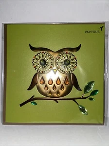 Papyrus Blank Greeting Card Jeweled Owl on a Branch - Picture 1 of 2