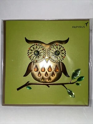 Papyrus Blank Greeting Card Jeweled Owl on a Branch - Image 1 of 2