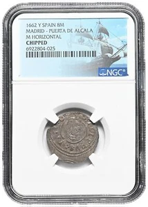 COLONIAL ERA SPAIN. Philip IV, 1621-1665. 8 Maravedis, 1662-Y, NGC Chipped - Picture 1 of 2
