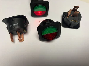 25A 12Vdc Round Rocker Red/Green OFF/ON Illuminated Square Body Multi Qty - Picture 1 of 3