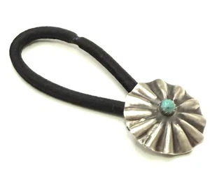 Native American Navajo Handmade Sterling Silver Kingman Turquoise Hair Tie Conch - Picture 1 of 6