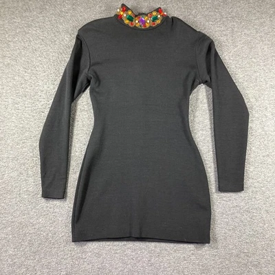 Mini Vestido Vintage Andrea Jovine 100% Lana Body Con Mediano M Negro Cuello Joya Foto 1 de 4