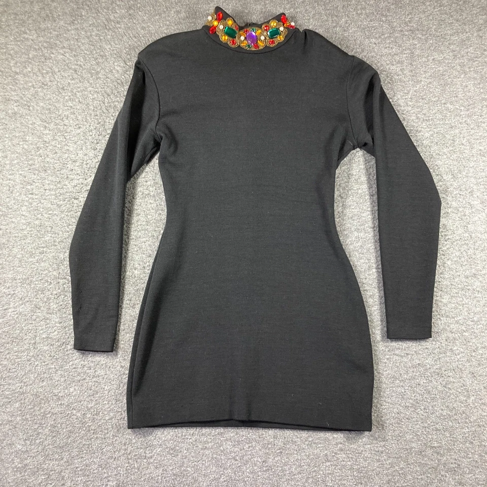 Mini Vestido Vintage Andrea Jovine 100% Lana Body Con Mediano M Negro Cuello Joya Foto 1 de 4