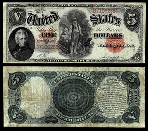 $5 TALLA GRANDE 1907 ~ BILLETE DE CURSO LEGAL ~ ~ MUY BIEN - Imagen 1 de 1