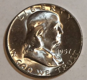 1957 Franklin Half Dollar, Full Bell Lines, Solid Gem BU++ With Bell Lines - Picture 1 of 2