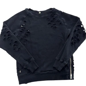 R13 Sweater Womens Small Black Shredded Zip Side Sweatshirt Grunge French Terry - Picture 1 of 9