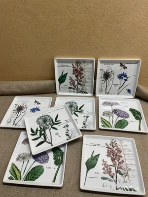Rosanna Botanical Garden 8 Appetizer Plates Square Floral Prints - Image 1 of 4