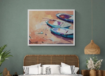 Impresión de Bellas Artes José Trujillo 36x48" Coleccionable Artista Barcos de Remos Agua XL Foto 1 de 4