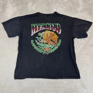 VTG 90s Mexico Flag Seal Shirt Mens XL Black Preowned Faded - Picture 1 of 6