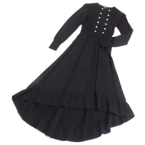 Abito lungo Chanel glitter con orlo a volant e logo bottoni nero taglia 34