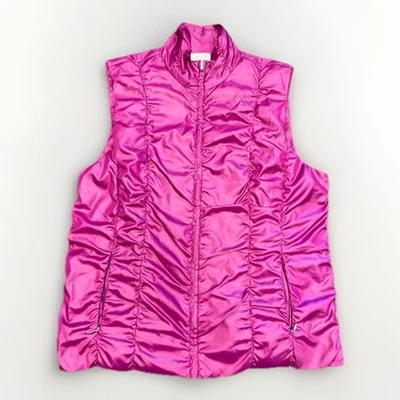 Chaleco acolchado Chicos Zenergy para mujer rosa brillante romana con cremallera acanalada talla 1 M NUEVO Foto 1 de 4