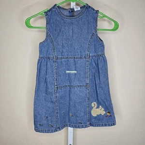 Vintage Baby Gap Mädchen 4XL 4 Jahre Denim Pullover Kleid Eichhörnchen Wald Kreaturen - Bild 1 von 12