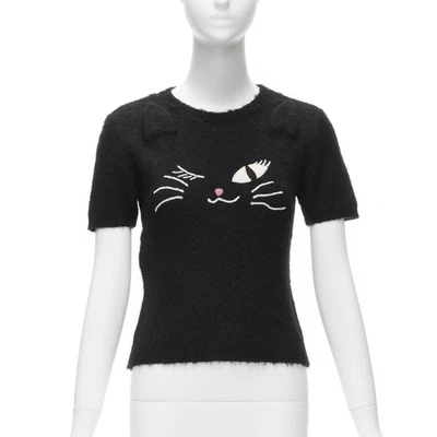 Raro MOSCHINO BOUTIQUE Negro Guiño Gato 3D Orejas Peludo Recortado Suéter IT42 M Foto 1 de 4