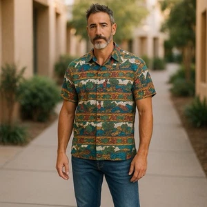 Algodón de manga corta vintage Cooke Street Honolulu EE. UU. Hawaiano para hombre - Imagen 1 de 9