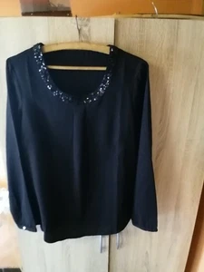 Elegante Damen Bluse, schwarz mit Pailletten Gr. 42 Damast - Bild 1 von 3