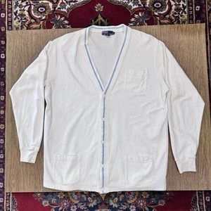 Vintage 80s Polo Ralph Lauren Oversized Men White Cardigan Snap Front Sweater XL - Picture 1 of 10