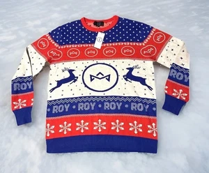 New ROY Ugly Christmas Sweater Red White Blue Men L Soft Feel Holiday Party - Picture 1 of 14