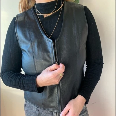 Chaleco de cuero/algodón negro de Villager Foto 1 de 4