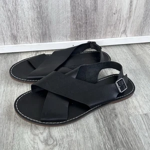 Madewell Boardwalk Sandals Womens 9 Black Leather Criss Cross Slingback Flats - Picture 1 of 7