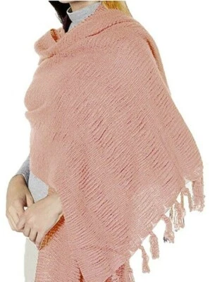 Cachecol Cejon feminino oversized sólido franjas envoltório blush rosa claro 78" x 25" - Imagem 1 de 3