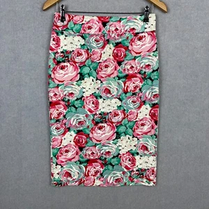 Review Skirt Womens 8 Colourful Floral Roses Stretch Lined Pencil - Picture 1 of 6