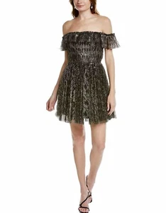 NWT Monique Lhuillier Black Sparkle Glitter Off Shoulder Fit Flare Dress Size 4 - Picture 1 of 24