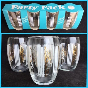 UNUSED VINTAGE In Pack TUMBLER GLASSES x4 Gold Trimmed LEAF DESIGN - Picture 1 of 5