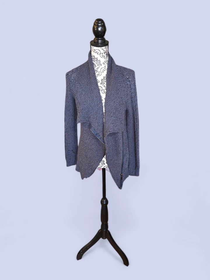 Suéter Rachel Rachel Roy Crochet Asimétrico Cremallera Frontal Grueso Tejido Talla M Azul Foto 1 de 4