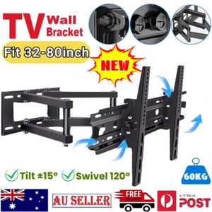 Heavy Duty Wall Mount Tilt Swivel Bracket Double Arms 32-80" LED/Plasma/LCD TVs - Picture 1 of 12