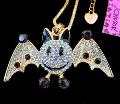 Feliz Halloween Murciélago Vampiro ALAS Estrás Betsey Johnson Disfraz Collar PB Foto 1 de 4