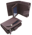 Bifold Brown Genuine Leather Compact Wallet w/ Zipper Pockets on Side & Outside