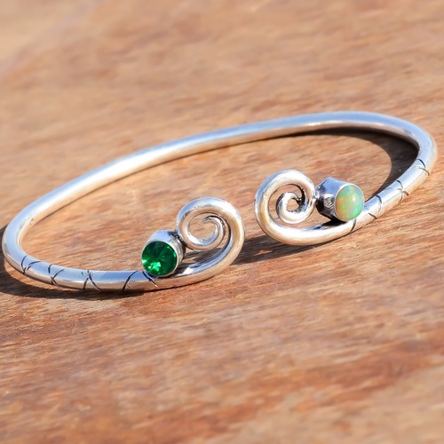 VALENTINO Bracciale Cromato Diopside e Opale di Fuoco Gemma Argento Sterling 925 Abbigliamento Festa