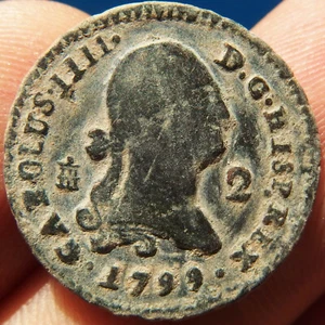 1799, Spain, Charles IV, 2 Maravedis Coin, Segovia City - Picture 1 of 4